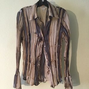 Allison Taylor, Medium blouse, beige, grey & brown long sleeve polyester winter